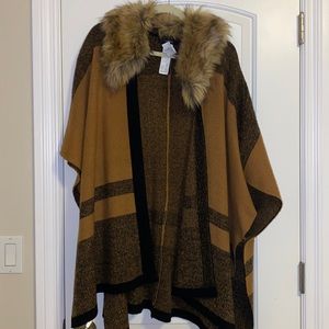 Forever 21 Faux Fur Poncho Cape / Striped Sweater